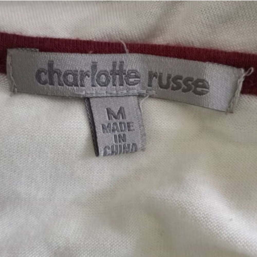 CHARLOTTE RUSSE MAROON & WHITE T-SHIRT SZ.M GUC. - Picture 5 of 7